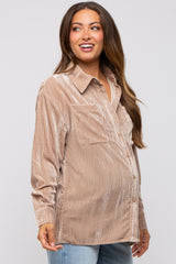 Taupe Button Up Velvet Maternity Top