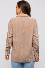 Taupe Button Up Velvet Maternity Top