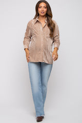 Taupe Button Up Velvet Maternity Top