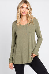 Olive Ribbed Knit Maternity Long Sleeve Top