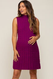 Plum Cable Knit Maternity Mini Sweater Dress