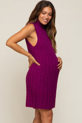 Plum Cable Knit Maternity Mini Sweater Dress