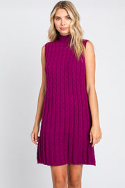 Plum Cable Knit Mini Sweater Dress