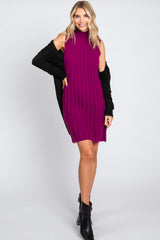 Plum Cable Knit Mini Sweater Dress