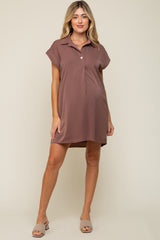 Mocha Collared Button Front Maternity Dress