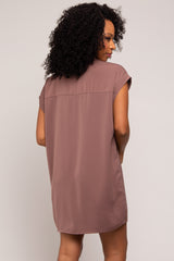 Mocha Collared Button Front Dress