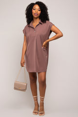 Mocha Collared Button Front Dress