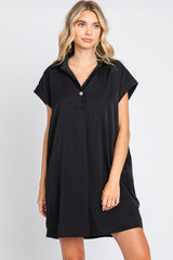 Black Collared Button Front Maternity Dress