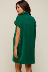 Hunter Green Collared Button Front Maternity Dress