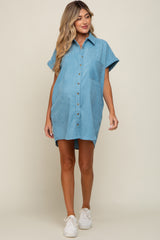 Light Blue Ribbed Button Down Maternity Mini Dress