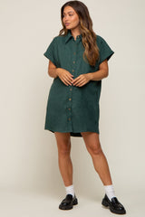 Forest Green Ribbed Button Down Maternity Mini Dress