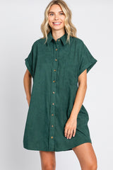 Forest Green Ribbed Button Down Mini Dress