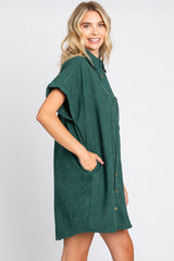 Forest Green Ribbed Button Down Mini Dress