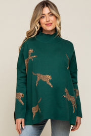 Forest Green Animal Print Side Slit Maternity Sweater