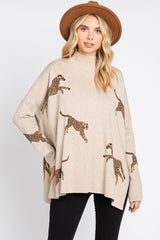 Beige Animal Print Side Slit Maternity Sweater