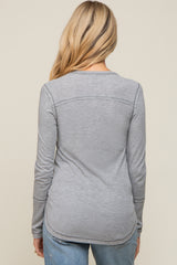 Heather Grey Long Sleeve Knit Curved Hem Maternity Top