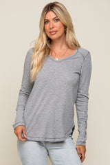 Heather Grey Long Sleeve Knit Curved Hem Maternity Top