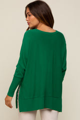 Green Dolman Sleeve Side Slit Maternity Sweater