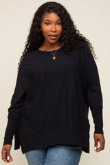 Black Dolman Sleeve Side Slit Maternity Plus Sweater