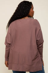 Mocha Dolman Sleeve Side Slit Plus Sweater