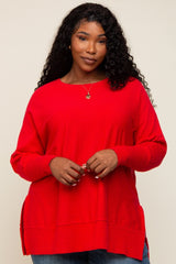 Red Dolman Sleeve Side Slit Maternity Plus Sweater