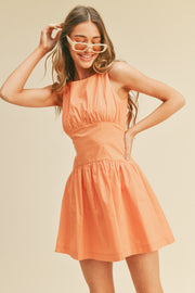 Orange Banded Waist Flared Mini Dress