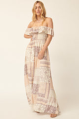 Blush Woven Patch Smocked Sleeveless Maxi Dress