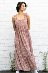 Pink Floral Ruffle Trim Maternity Maxi Dress