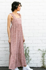 Pink Floral Ruffle Trim Maxi Dress