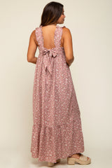 Pink Floral Ruffle Trim Maternity Maxi Dress