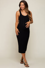 Black Sleeveless Knit Maternity Midi Dress