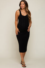 Black Sleeveless Knit Maternity Midi Dress