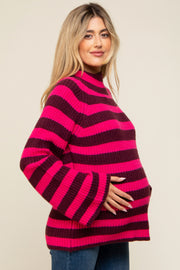 Multi-Color Striped Mock Neck Bell Sleeve Maternity Sweater