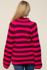 Multi-Color Striped Mock Neck Bell Sleeve Maternity Sweater