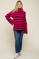 Multi-Color Striped Mock Neck Bell Sleeve Maternity Sweater