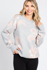 Grey Floral Soft Knit Maternity Sweater