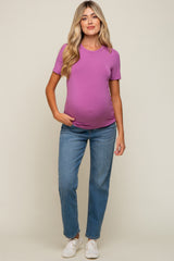 Purple Soft Knit Basic Maternity T-Shirt