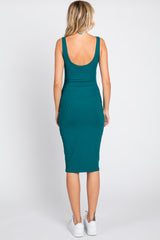 Forest Green Rib Knit Basic Sleeveless Dress