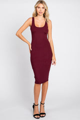 Burgundy Rib Knit Basic Sleeveless Maternity Dress