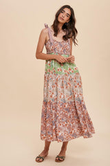 Mauve Multicolor Floral Tiered Maternity Midi Dress