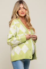 Light Olive Argyle Button Front Maternity Cardigan