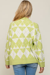 Light Olive Argyle Button Front Maternity Cardigan