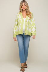 Light Olive Argyle Button Front Maternity Cardigan