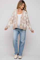 Beige Argyle Button Front Maternity Cardigan