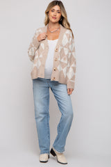 Beige Argyle Button Front Maternity Cardigan