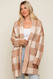 Taupe Plaid Shawl Cardigan