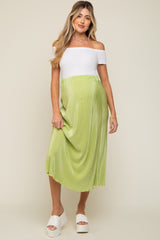 Lime Plisse Maternity Midi Skirt