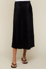 Black Plisse Maternity Midi Skirt