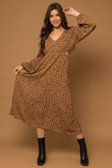 Mocha Animal Print Side Cutout Midi Dress