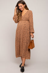 Mocha Animal Print Side Cutout Maternity Midi Dress